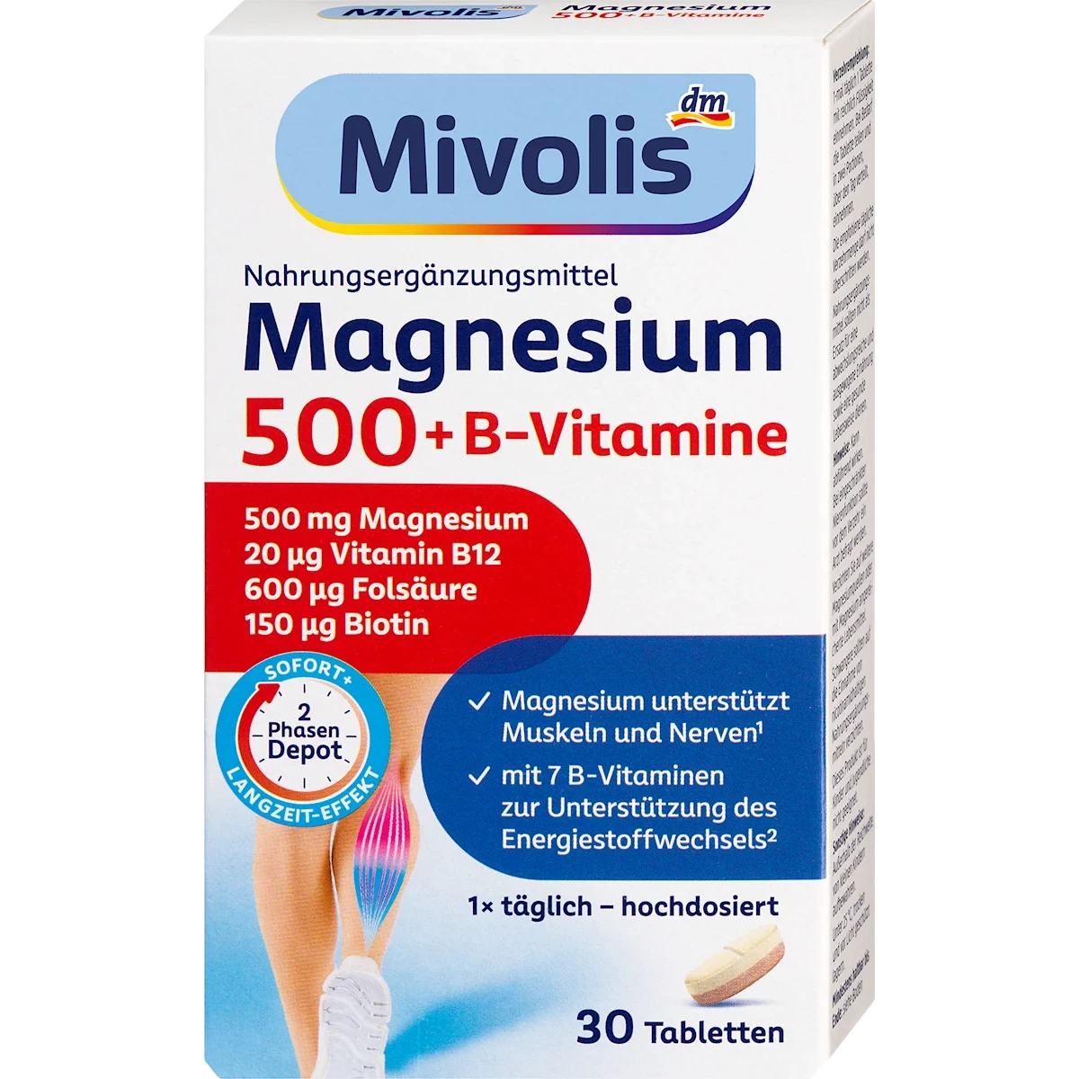 Mivolis Magnesium 500 + B Vitamins 2-Phase Depot Tablets, 30 Tablets Mivolis Magnesium 500 + B Vitamins 2-Phase Depot Tablets, 30 tablets