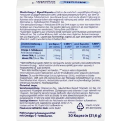 Mivolis Omega-3 Algae Oil Capsules, 30 pc Mivolis Omega-3 Algae Oil Capsules back with nutrition facts, ingredients and directions