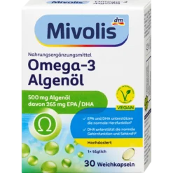Mivolis Omega-3 Algae Oil Capsules with vegan EPA and DHA, 30 capsules