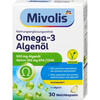 Mivolis Omega-3 Algae Oil Capsules, 30 pc Mivolis Omega-3 Algae Oil Capsules with vegan EPA and DHA, 30 capsules
