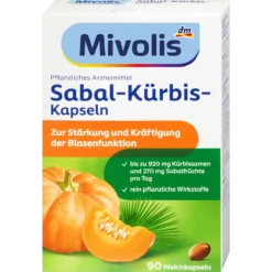 Mivolis Sabal Pumpkin soft capsules with pumpkin seed oil and saw palmetto, 90 capsules