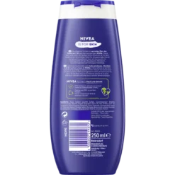 Back of NIVEA Creme Care Shower Gel 250 ml showing ingredients and product information