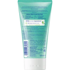 Back of NIVEA Derma Skin Clear Exfoliating Scrub 150 ml showing ingredients and product information