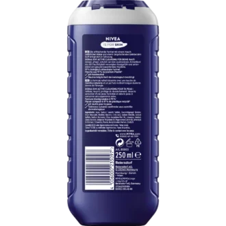 Back of NIVEA MEN Fresh Energy 5-in-1 Shower Gel 250 ml showing ingredients and product information