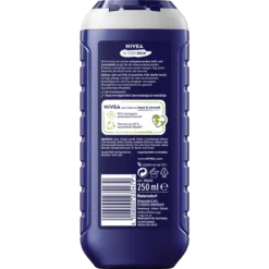Back of NIVEA MEN Fresh Relax 5-in-1 Shower Gel 250 ml showing ingredients and product information