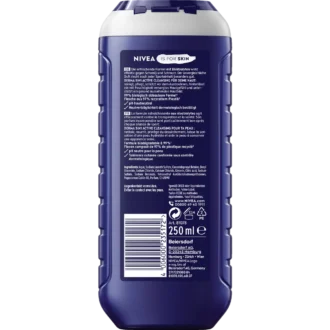 Back of NIVEA MEN Fresh Sport 5-in-1 Shower Gel 250 ml showing ingredients and product information