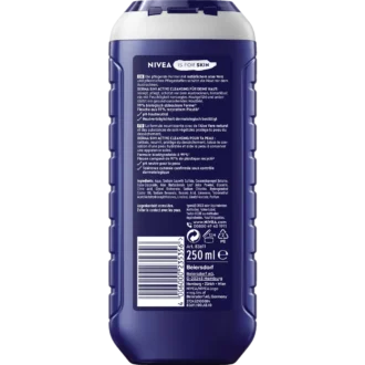 Back of NIVEA MEN Hydro Care 5-in-1 Shower Gel 250 ml showing ingredients and product information