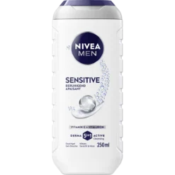 NIVEA MEN Sensitive 5-in-1 Shower Gel 250 ml with hyaluronic acid and vitamin E for sensitive skin