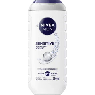 Nivea Men 5-in-1 Sensitive Soothing Shower Gel 250 ml NIVEA MEN Sensitive 5-in-1 Shower Gel 250 ml with hyaluronic acid and vitamin E for sensitive skin