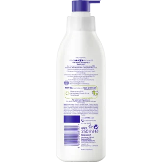 Back of NIVEA Repair & Care Body Lotion 250 ml showing ingredients and product information
