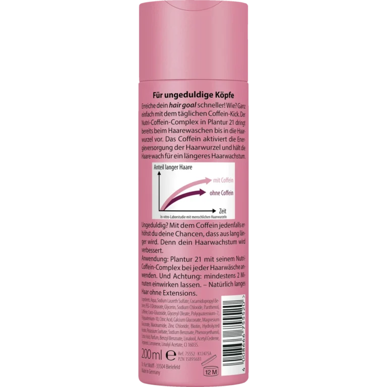 Plantur 21 Longhair Nutri-Caffeine Shampoo, 200 ml Plantur 21 Nutri-Caffeine Shampoo, 200 ml – back packaging with product information