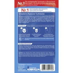 Back of Schaebens Hyaluronic Acid Sheet Mask showing ingredients and product information