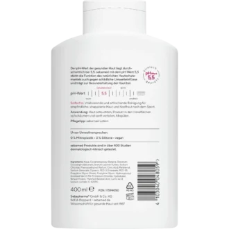 Sebamed Sport Shower 3-in-1 400 ml pH 5.5 soap-free cleanser for sensitive skin, face and hair - Backside