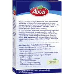 Back of Abtei Magnesium 240 mg 40-capsule package showing ingredients, nutritional information and dosage