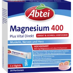 Abtei Magnesium 400 Plus Vital Direct, 20 sticks with 400 mg magnesium and B vitamins