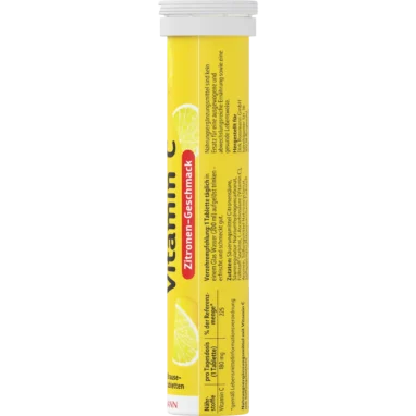 Back of altapharma Vitamin C effervescent tablets tube with ingredients, nutritional information and directions