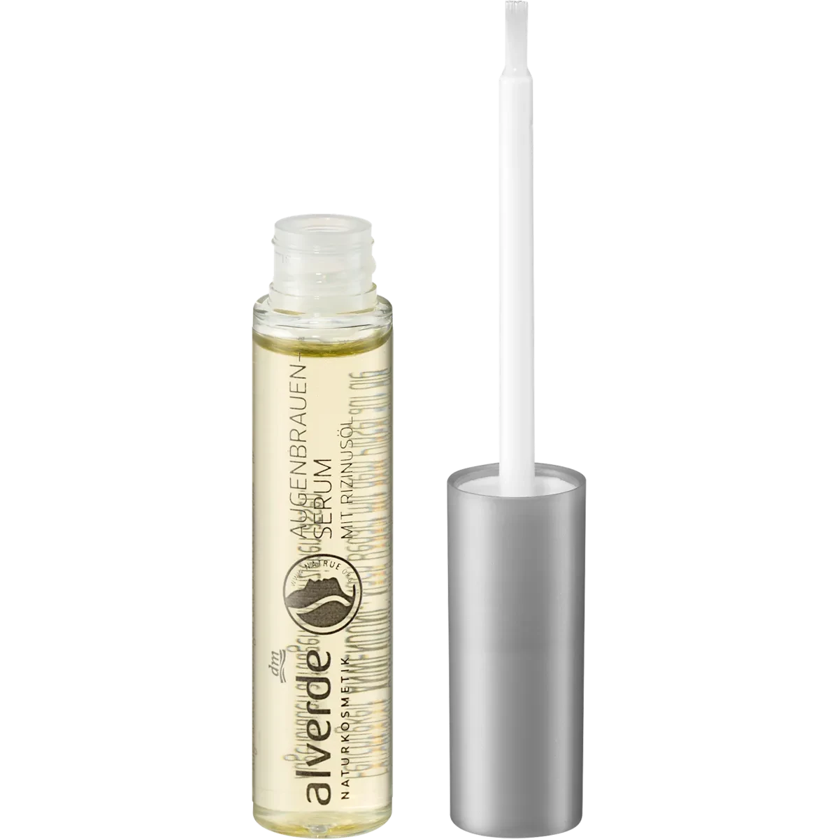 Alverde Castor Oil Eyebrow Serum, 9 ml alverde Castor Oil Eyebrow Serum 9 ml front packaging with organic castor oil and NATRUE certification