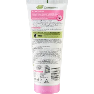 Back of alverde Mama Cream Oil Shower Gel showing ingredients and product information
