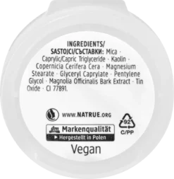 Back label of alverde Mono Matte Eyeshadow 01 All In One 1.5 g compact