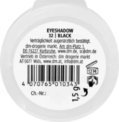 Back label of alverde Mono Matte Eyeshadow 32 Black 1.5 g compact
