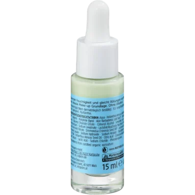Back packaging of alverde Skin Barrier Anti-Redness Primer showing ingredients and application directions