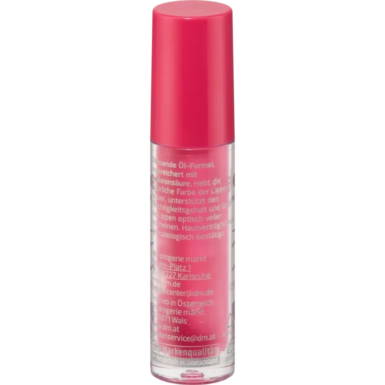 Back of alverde Watermelon Lip Oil 3.9 ml packaging showing ingredients and product information