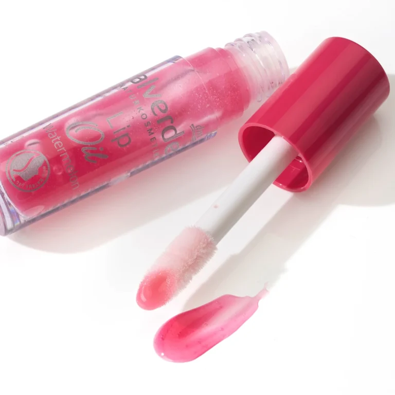 Close-up of alverde Watermelon Lip Oil showing its pink-toned glossy texture