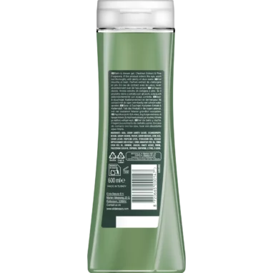 Badedas Wild Forest Bath & Shower Gel, 600 ml Back of Badedas Wild Forest Bath & Shower Gel bottle showing ingredients and product information