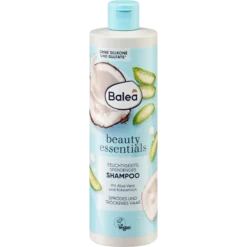 Balea Beauty Essentials Moisturizing Shampoo with aloe vera and coconut milk, 400 ml bottle front