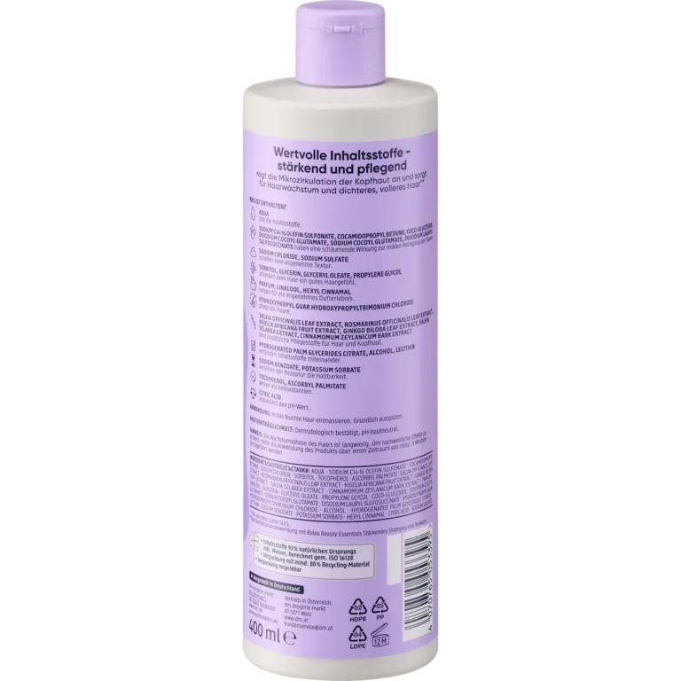 Balea Beauty Essentials Strengthening Shampoo with rosemary and sage extracts, 400 ml bottle
