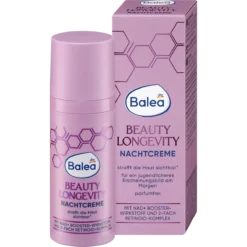 Front of Balea Beauty Longevity Night Cream 50 ml with dispenser and packaging