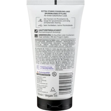 Balea MEN Invisible Look Hair Gel back packaging with ingredients and styling directions