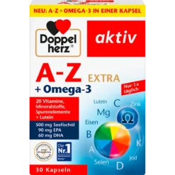 Doppelherz A-Z + Omega-3 Extra, 30 capsules, front of product packaging