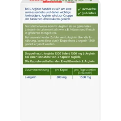 Back of Doppelherz L-Arginine 1500 packaging showing ingredients, dosage and product information