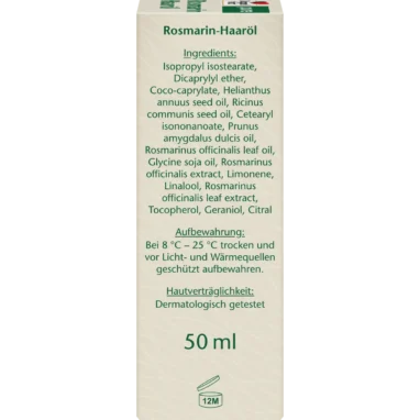 Back of Doppelherz pure Rosemary Hair Oil 50 ml packaging