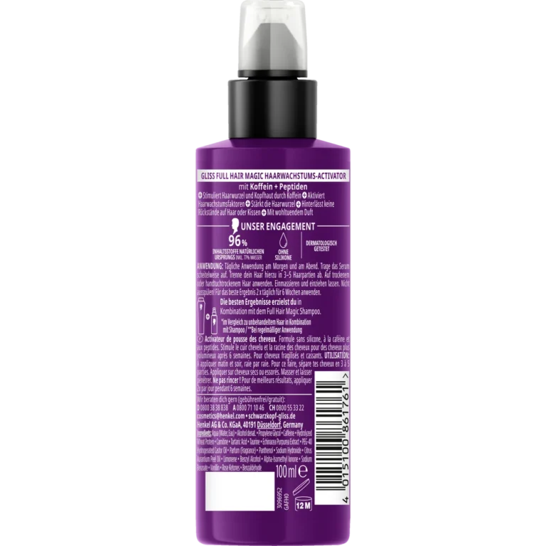 Gliss Hair Growth Activator 100 ml back with ingredients and scalp application instructions