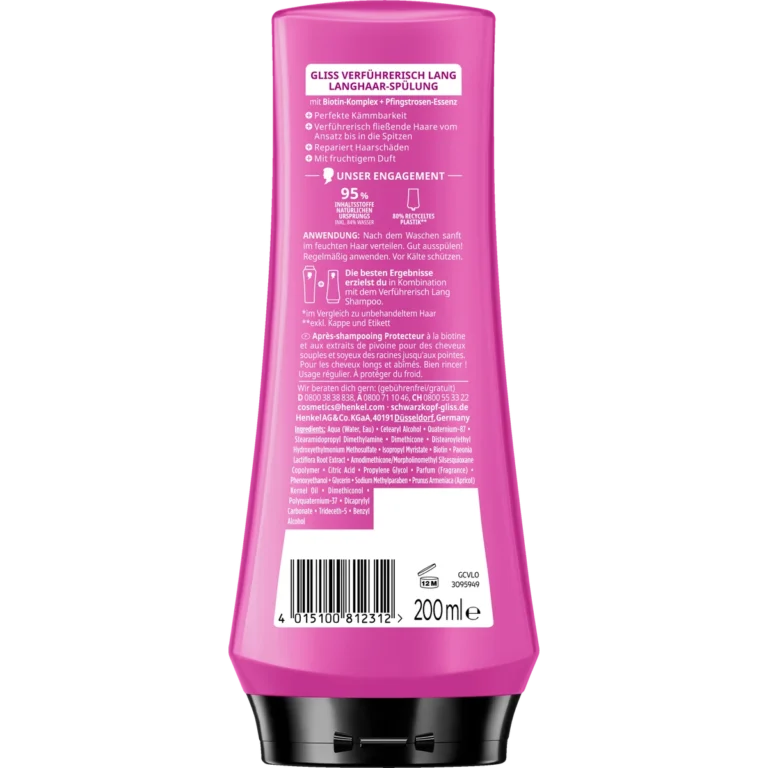 Gliss Seductively Long Conditioner 200 ml back with product information and directions