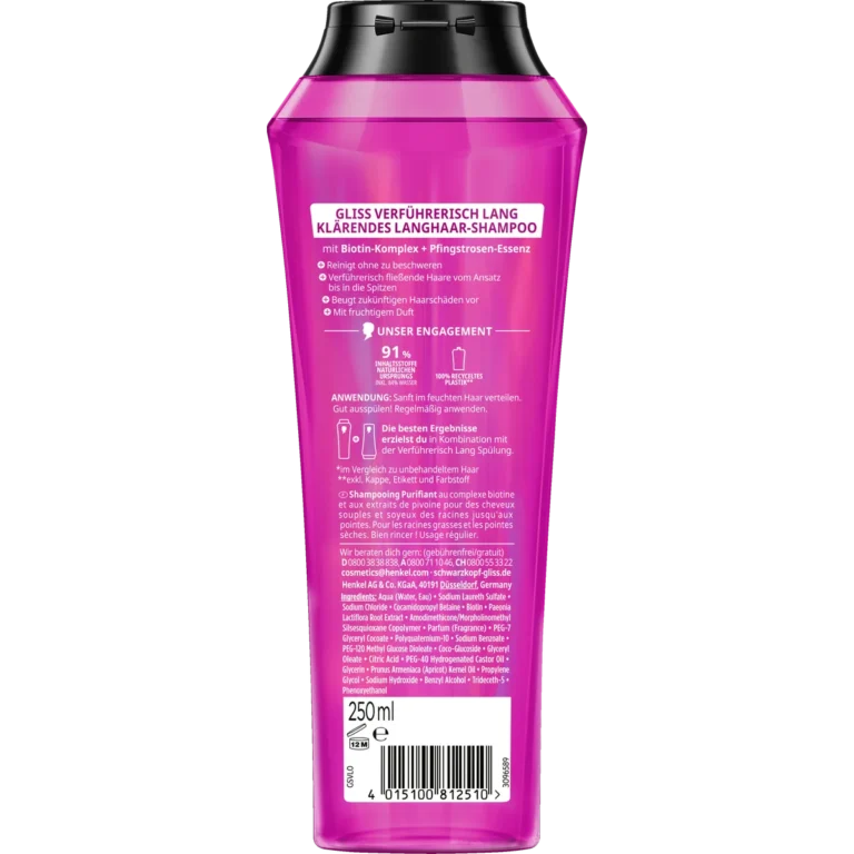 Gliss Seductively Long Shampoo 250 ml back with product and hair care information