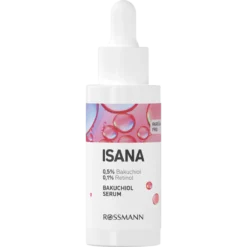 ISANA Bakuchiol and Retinol Anti-Aging Serum 30 ml skincare bottle detail