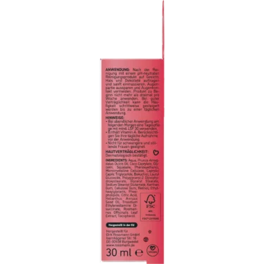 Side of ISANA Bakuchiol Serum packaging with ingredient information and usage instructions