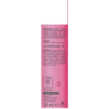 ISANA Calming Barrier Serum 30 ml – back packaging with ingredients and directions