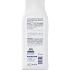 Back of ISANA MED Ultra Sensitive Shampoo 200 ml showing ingredients and product information