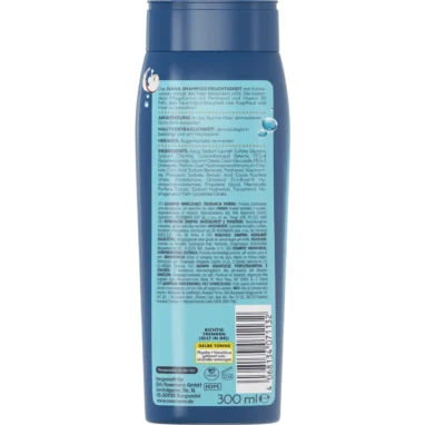 ISANA Moisture Shampoo, 300 ml Back of ISANA Moisture Shampoo 300 ml showing ingredients and product information