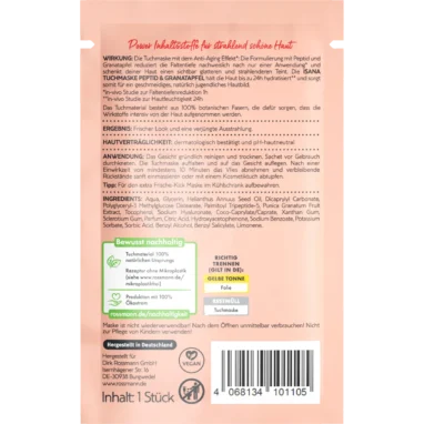 ISANA Peptide & Pomegranate Sheet Mask – back of packaging