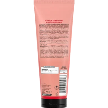 Back of ISANA Professional Color Protection & Care Shampoo 250 ml showing ingredients and product information