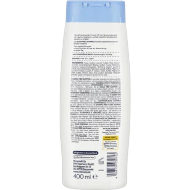 Back of ISANA Professional Deep Cleansing Shampoo 250 ml showing ingredients and product information
