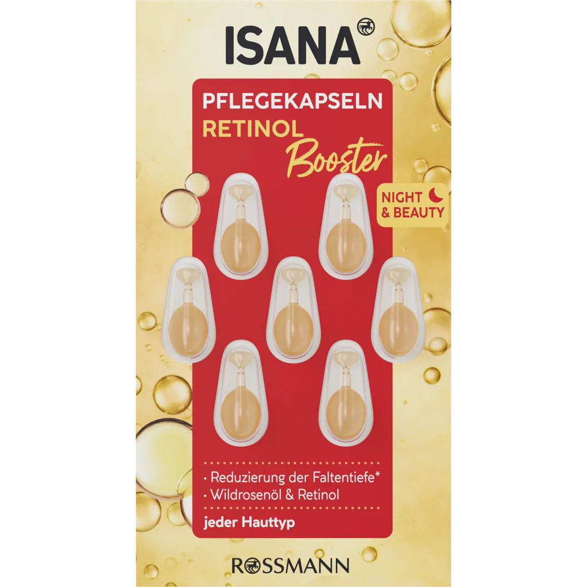 ISANA Retinol Booster Anti-Wrinkle Facial Capsules, 7 pc ISANA Retinol Booster Facial Care Capsules, 7 Count, with rosehip oil and vitamin A derivative