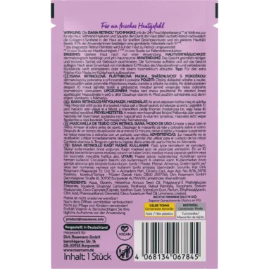 ISANA Retinol Power Sheet Mask, 1 Mask ISANA Retinol Power Sheet Mask – back of packaging