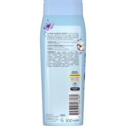 ISANA Sensitive Shampoo, 300 ml Back of ISANA Sensitive Shampoo 300 ml showing ingredients and product information