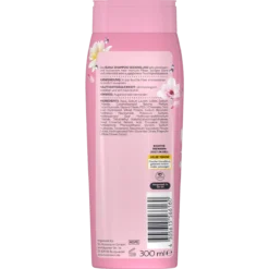 Back of ISANA Silky Shine Shampoo 300 ml showing ingredients and product information